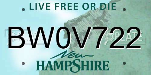 BW0V722 New Hampshire License Plate