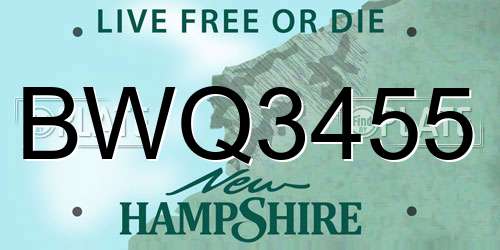 BWQ3455 New Hampshire License Plate