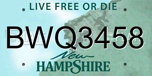 BWQ3458 New Hampshire License Plate