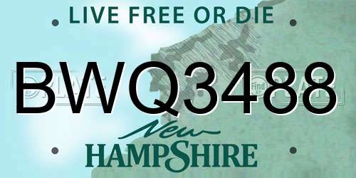 BWQ3488 New Hampshire License Plate