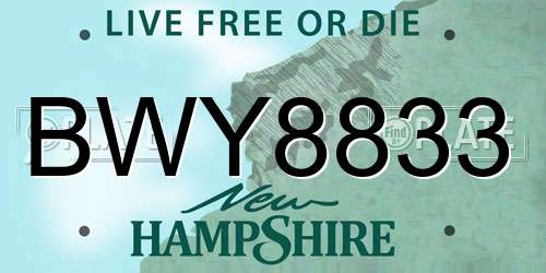 BWY8833 New Hampshire License Plate