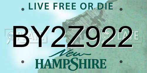 BY2Z922 New Hampshire License Plate