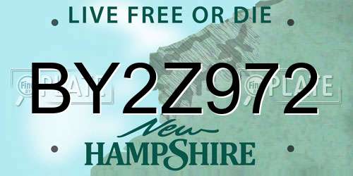 BY2Z972 New Hampshire License Plate