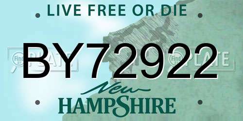 BY72922 New Hampshire License Plate