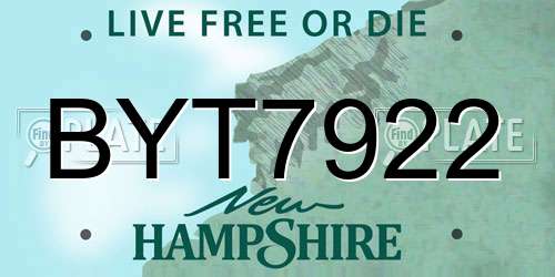BYT7922 New Hampshire License Plate