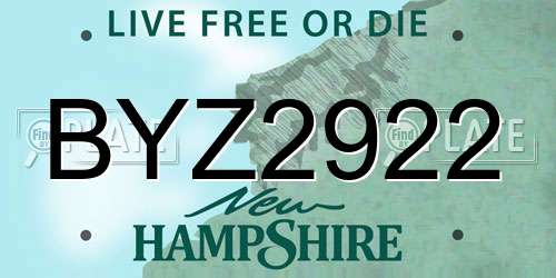 BYZ2922 New Hampshire License Plate