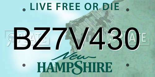 BZ7V430 New Hampshire License Plate