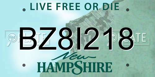 BZ8I218 New Hampshire License Plate