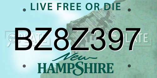 BZ8Z397 New Hampshire License Plate