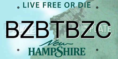 BZBTBZC New Hampshire License Plate