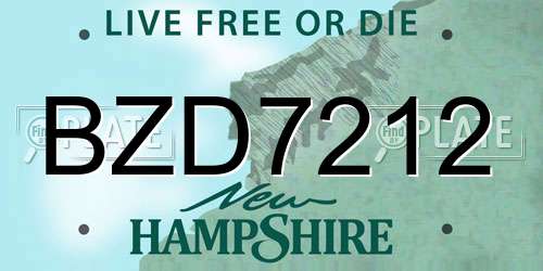 BZD7212 New Hampshire License Plate