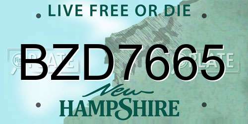 BZD7665 New Hampshire License Plate
