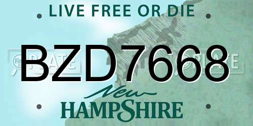 BZD7668 New Hampshire License Plate