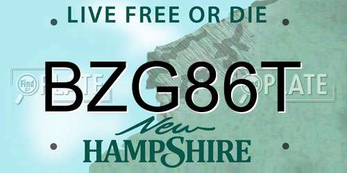 BZG86T New Hampshire License Plate