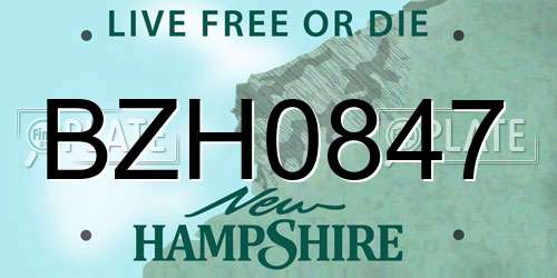BZH0847 New Hampshire License Plate