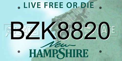 BZK8820 New Hampshire License Plate