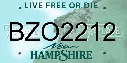BZO2212 New Hampshire License Plate