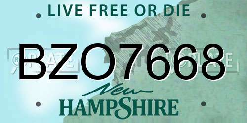 BZO7668 New Hampshire License Plate