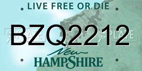 BZQ2212 New Hampshire License Plate