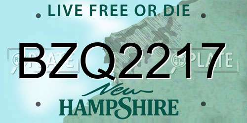 BZQ2217 New Hampshire License Plate