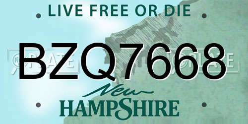 BZQ7668 New Hampshire License Plate