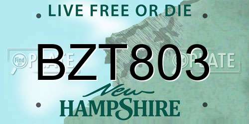 BZT803 New Hampshire License Plate