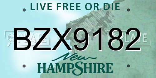 BZX9182 New Hampshire License Plate