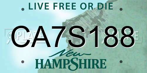 CA7S188 New Hampshire License Plate