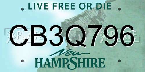 CB3Q796 New Hampshire License Plate