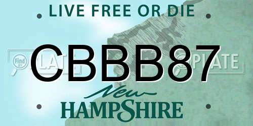 CBBB87 New Hampshire License Plate