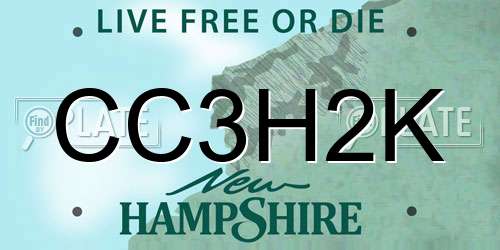 CC3H2K New Hampshire License Plate