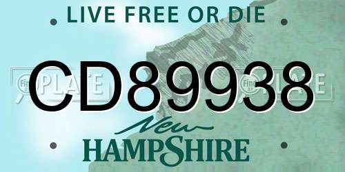 CD89938 New Hampshire License Plate