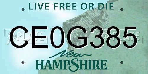 CE0G385 New Hampshire License Plate