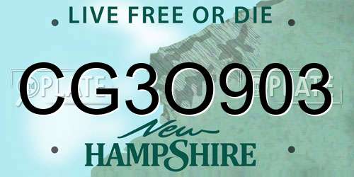 CG3O903 New Hampshire License Plate