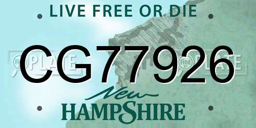 CG77926 New Hampshire License Plate