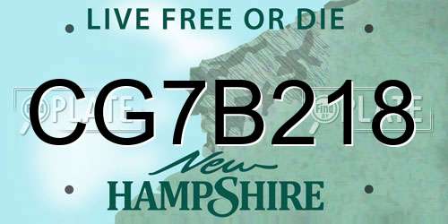 CG7B218 New Hampshire License Plate