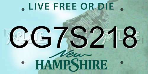 CG7S218 New Hampshire License Plate