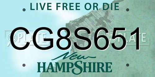 CG8S651 New Hampshire License Plate