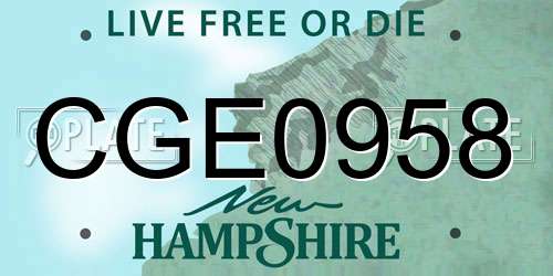 CGE0958 New Hampshire License Plate