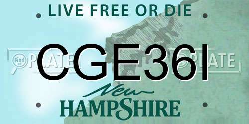 CGE36I New Hampshire License Plate