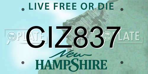 CIZ837 New Hampshire License Plate