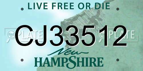 CJ33512 New Hampshire License Plate