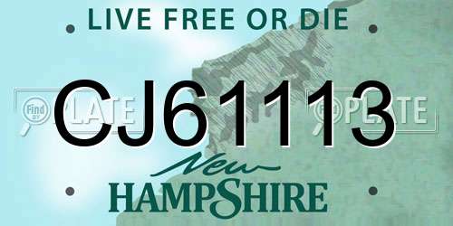 CJ61113 New Hampshire License Plate