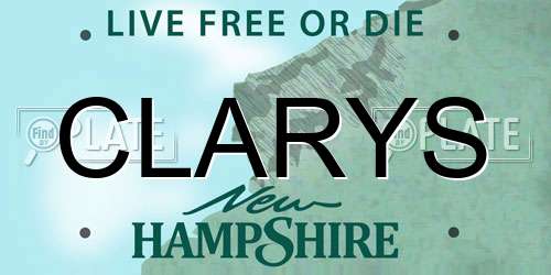 CLARYS New Hampshire License Plate