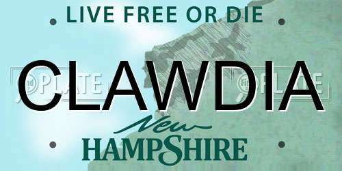 CLAWDIA New Hampshire License Plate