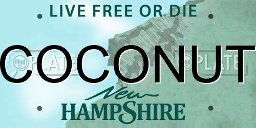 COCONUT New Hampshire License Plate