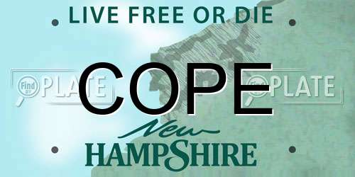 COPE New Hampshire License Plate