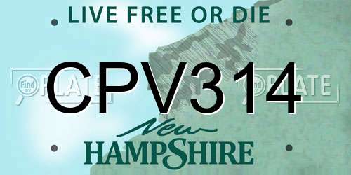 CPV314 New Hampshire License Plate