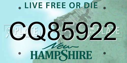 CQ85922 New Hampshire License Plate
