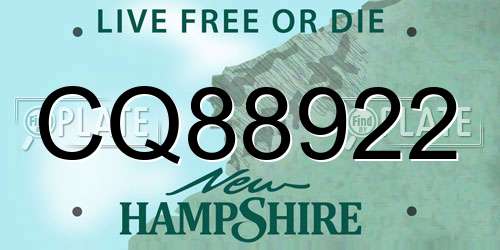 CQ88922 New Hampshire License Plate